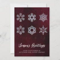Modern Red Silver Snowflakes Business  Holiday Card