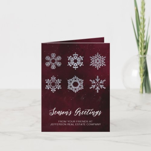 Modern Red Silver Snowflakes Business  Holiday Card