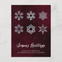 Modern Red Silver Snowflakes Business   Holiday Postcard
