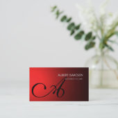 Modern Red Simple Monogram Business Card (Standing Front)