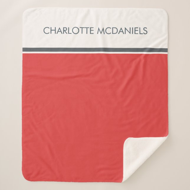 Modern Red Simple Personalized Name    Sherpa Blanket (Front)