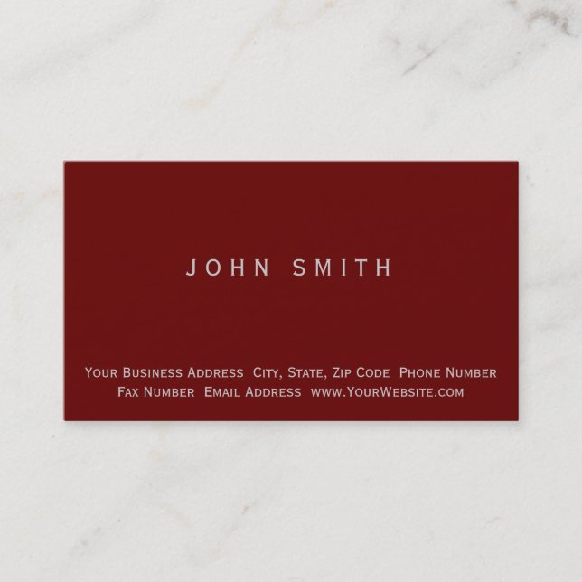Modern Red Simple Plain Business Card (Front)