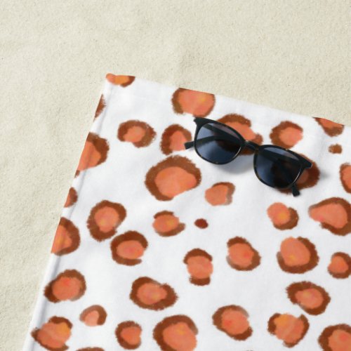 Modern Red Snow Leopard Animal Print Pattern Beach Towel