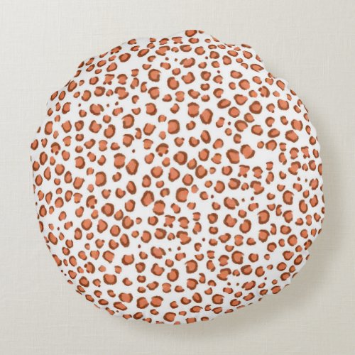 Modern Red Snow Leopard Animal Print Pattern Round Pillow