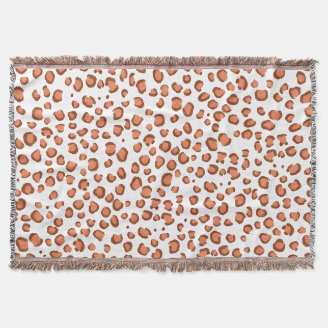 Modern Red Snow Leopard Animal Print Pattern Throw Blanket (Front)