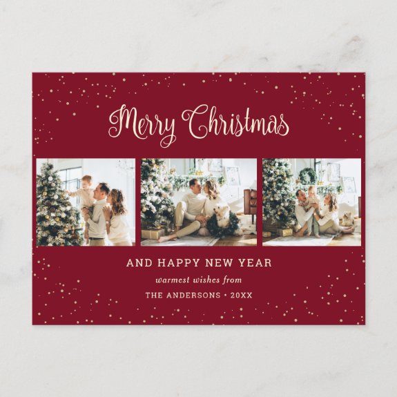 Modern Red Snow Photo Collage Merry Christmas