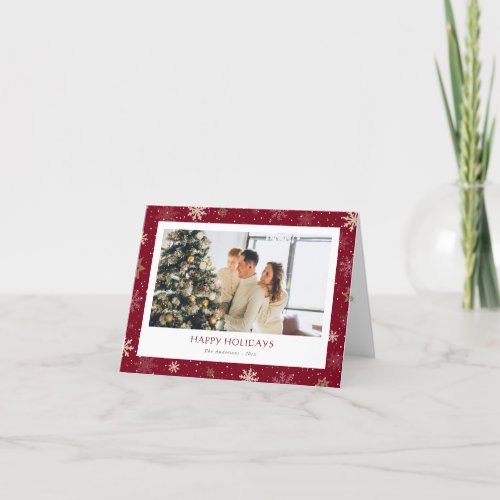 Modern Red Snow Photo Happy Holidays Folded Card