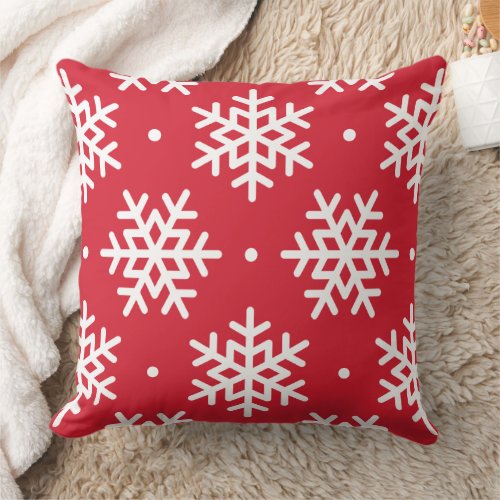 Modern Red Snowflake Pattern Holiday Throw Pillow