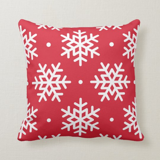 Modern Red Snowflake Pattern Holiday Throw Pillow