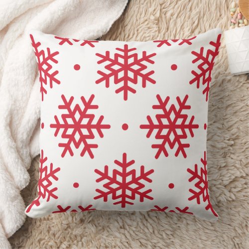 Modern Red Snowflake Pattern Holiday Throw Pillow