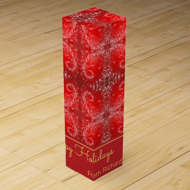 Modern Red Snowflake Pattern Wine Box (Front)