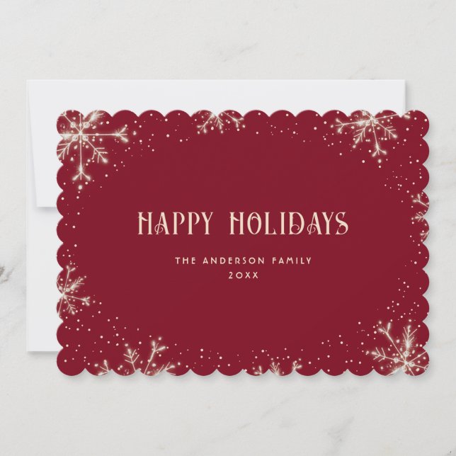 Modern Red Snowflake Snow Happy Holidays Card (Front)