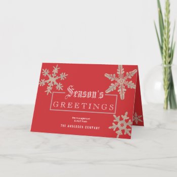 Modern Red Snowflake Vintage Wood Corporate Holiday Card by ArtfulDesignsByVikki at Zazzle