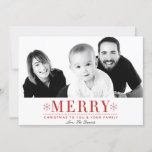 Modern Red Snowflakes Photo Holiday Card