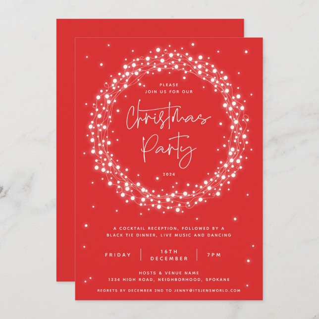 Modern Red Sparkling Lights Christmas Party Invitation (Front/Back)