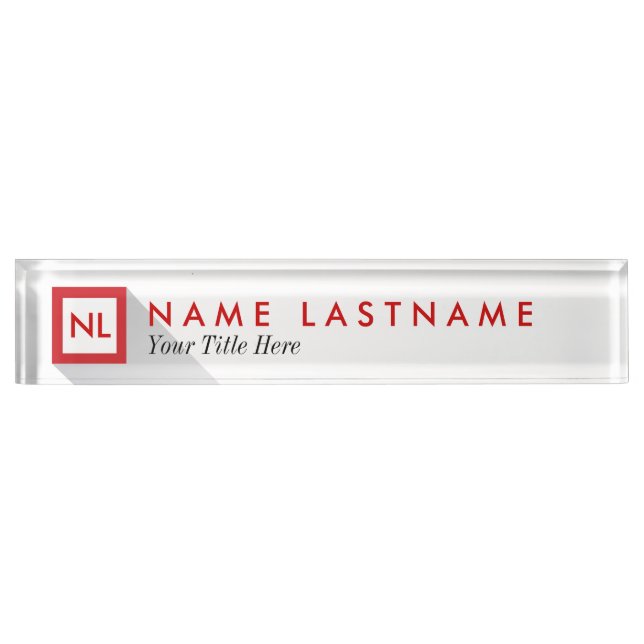 Modern Red Square Monogram Desk Nameplate (Front)