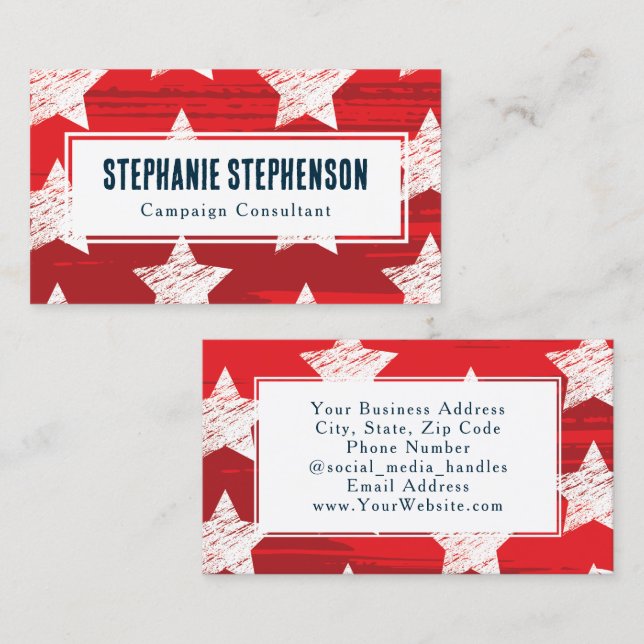Modern Red Stars Abstract Patriotic Business Card (Front/Back)