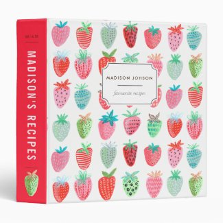 Modern red strawberries pattern recipe binder