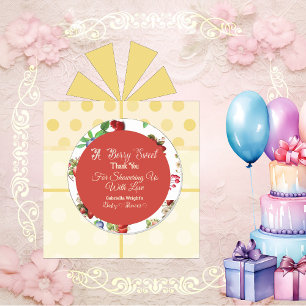 Modern Red Strawberry Blue Berry Sweet Baby Shower Classic Round Sticker