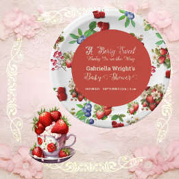 Modern Red Strawberry Blue Berry Sweet Baby Shower Paper Plates