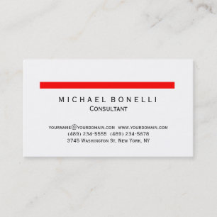 Modern Red Stripe Minimal Consultant Business Card