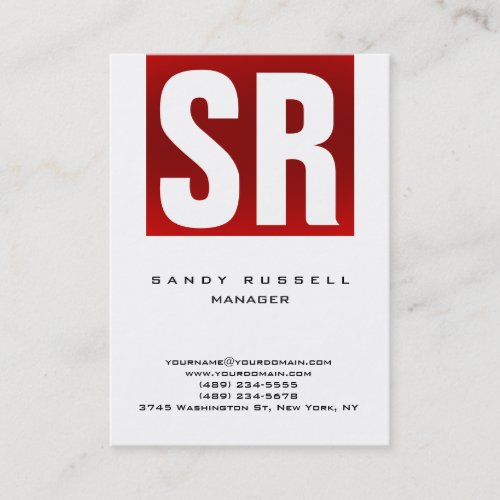 Modern red stripe white vertical huge monogram business card