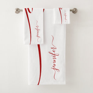 Modern Red Striped White Elegant Bath Towel Set