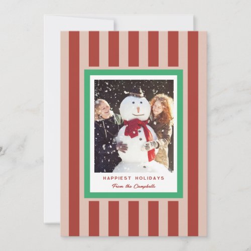 Modern Red Stripes and Green Christmas Photo Holiday Card