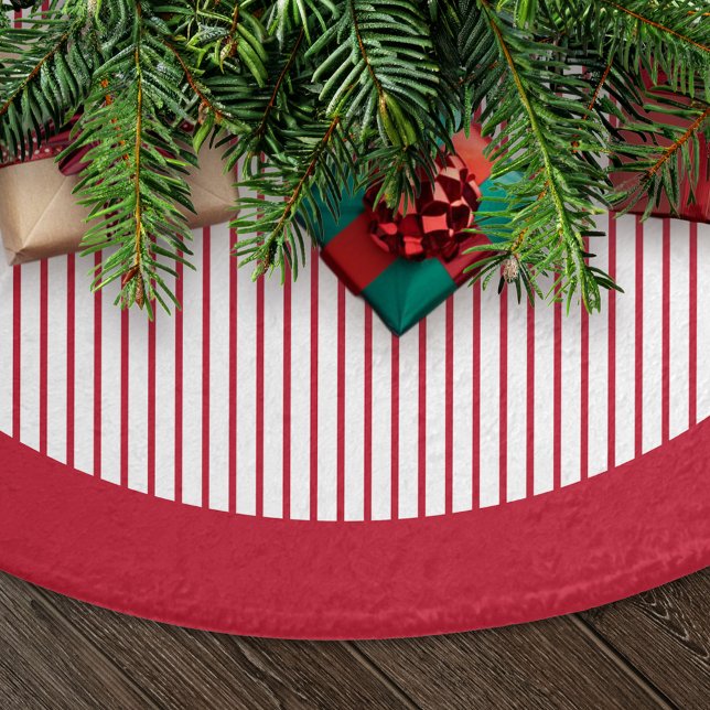 Modern Red Stripes Christmas Brushed Polyester Tree Skirt (Creator Uploaded)