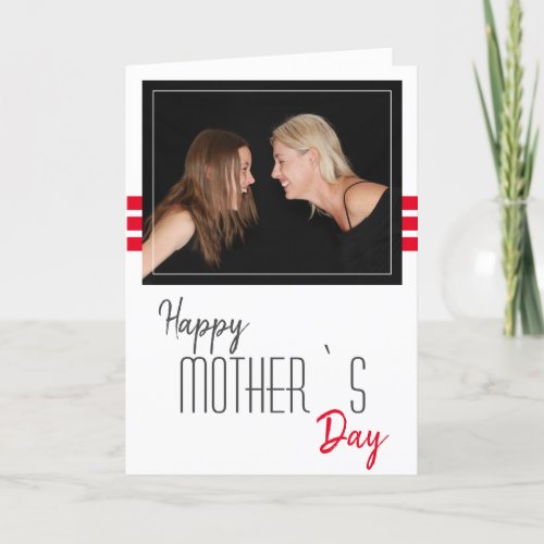 Modern Red Stripes Happy Mothers Day Photo  Holiday Card