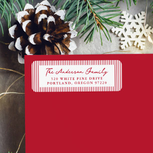 Modern Red Stripes Holiday Return Address Label