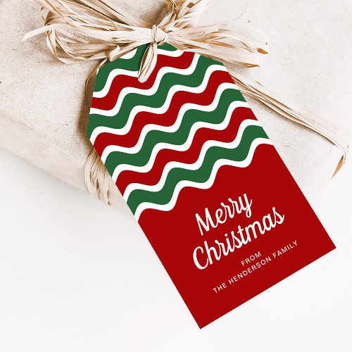 Modern Red Stripes Merry Christmas Gift Tags