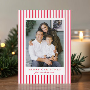 Modern Red Stripes Merry Christmas Letterpress Photo Cards