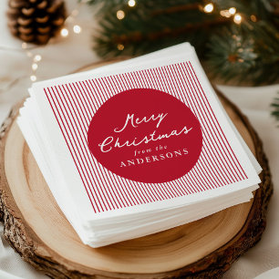 Modern Red Stripes Merry Christmas Napkins