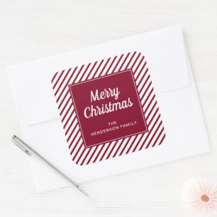Modern Red Stripes Merry Christmas Square Sticker
