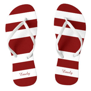 Modern Red Stripes Name Flip Flops