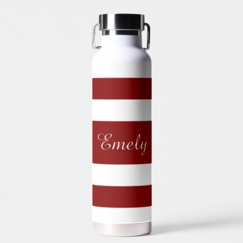 Modern Red Stripes Name Water Bottle