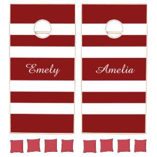 Modern Red Stripes Names Cornhole Set