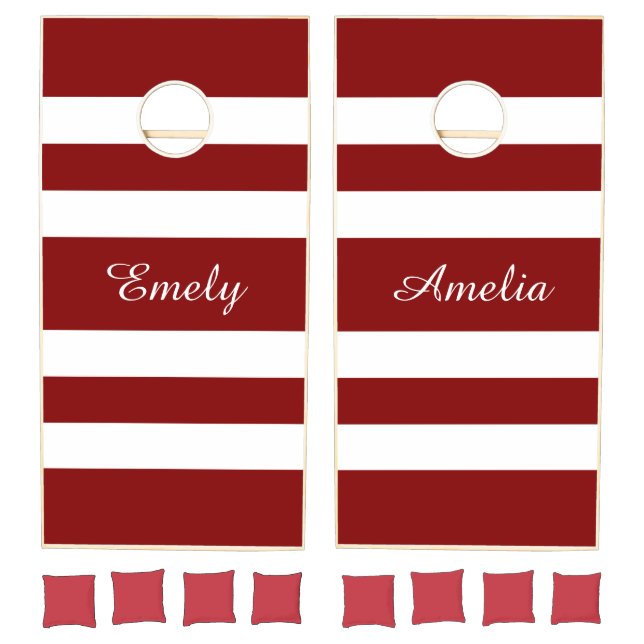 Modern Red Stripes Names Cornhole Set (Set)