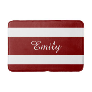 Modern Red Stripes Pattern Bathroom Mat
