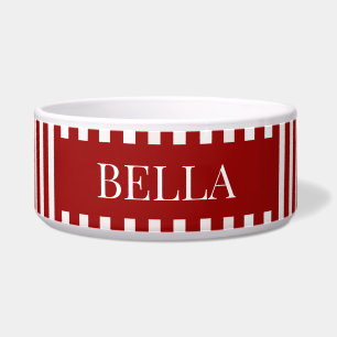 Modern Red Stripes Pattern Personalized Dog Pet Bowl
