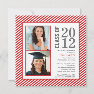Modern Red Stripes Photo Graduation Invitation