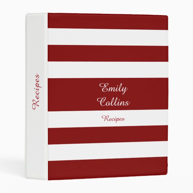 Modern Red Stripes Script Recipes Mini Binder (Front/Spine)