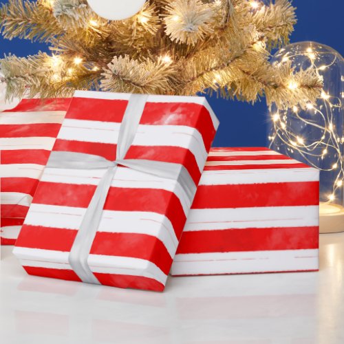 Modern Red Stripes Simple Christmas Holiday Wrapping Paper