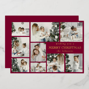 Modern Red Stylish Multi Photo Grid Holiday Card