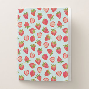 Modern Red Summer Strawberry Pattern Pocket Folder