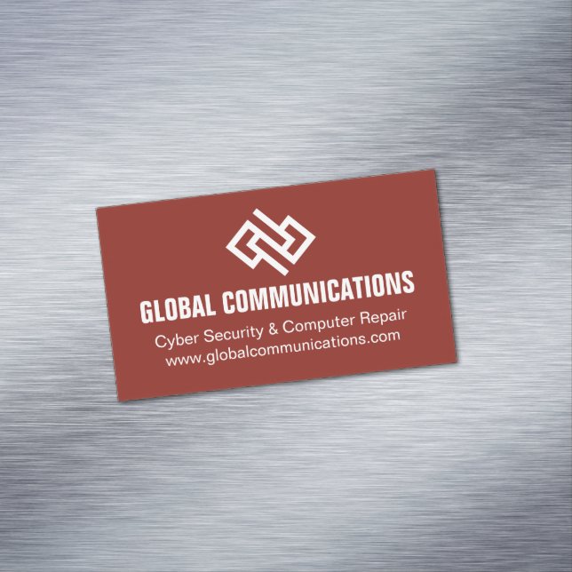 Modern Red Technology Computer Software Company Business Card Magnet (In Situ)