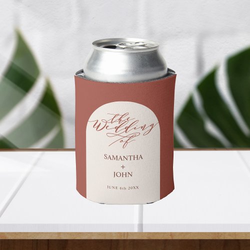Modern Red Terracotta Calligraphy Wedding Favors Can Cooler