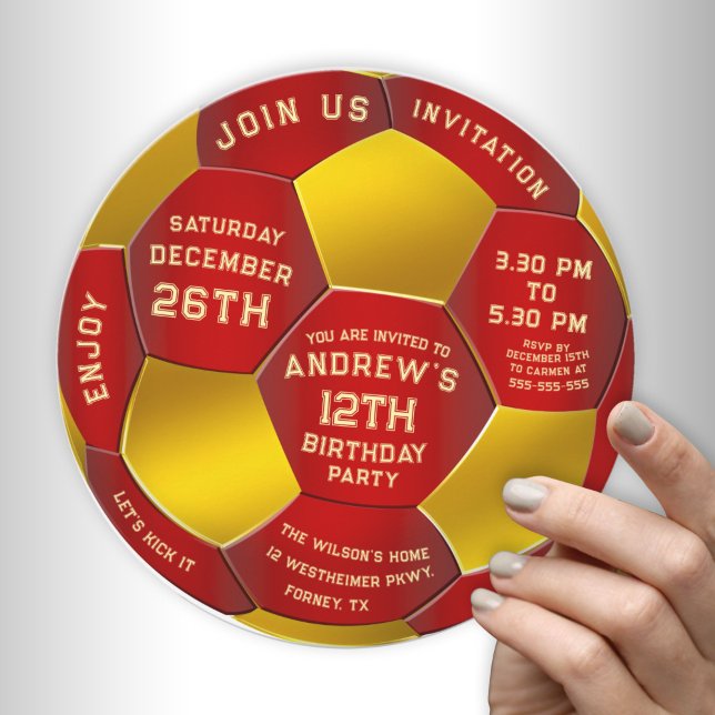 Modern Red Text Soccer Ball Birthday Invitation  (Creator Uploaded)