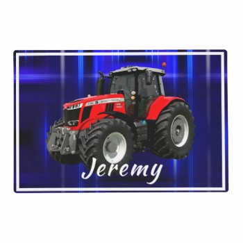 Modern Red Tractor On Blue Placemat by DakotaInspired at Zazzle